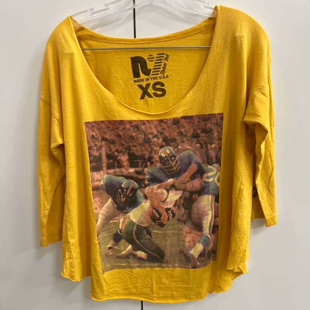 Rebel Yell- Women's Size XS- Yellow Football Tee